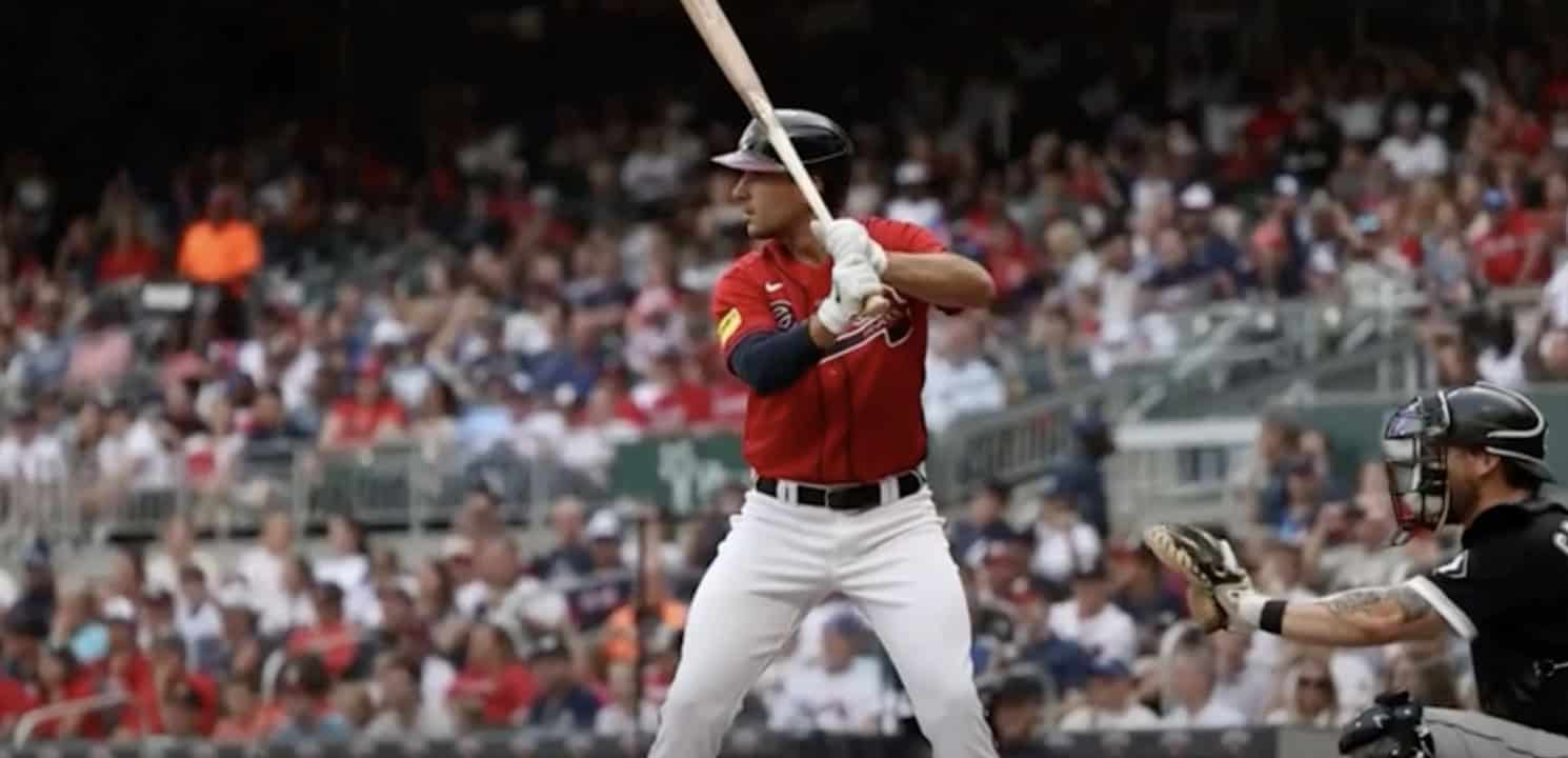 Matt Olson hitting a home run, showcasing his power as a first pick option.